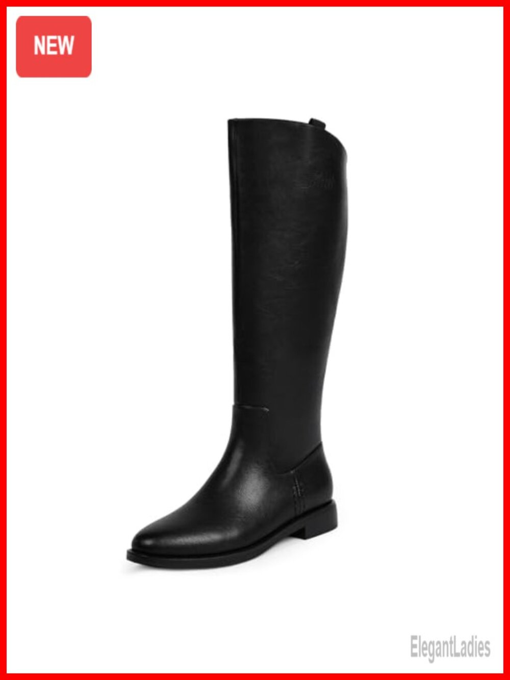 Faux Leather Knee High Riding Boots Round Toe Flat Chunky Heel